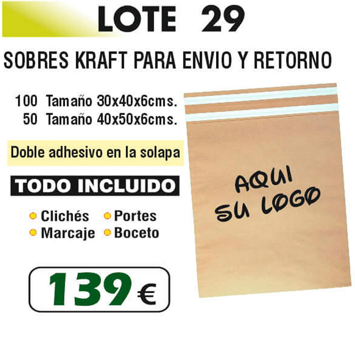 Lote de sobres kraft Número 29
