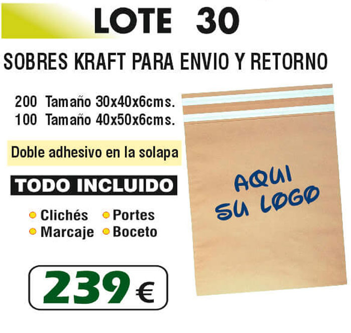 Lote de sobres kraft Número 30